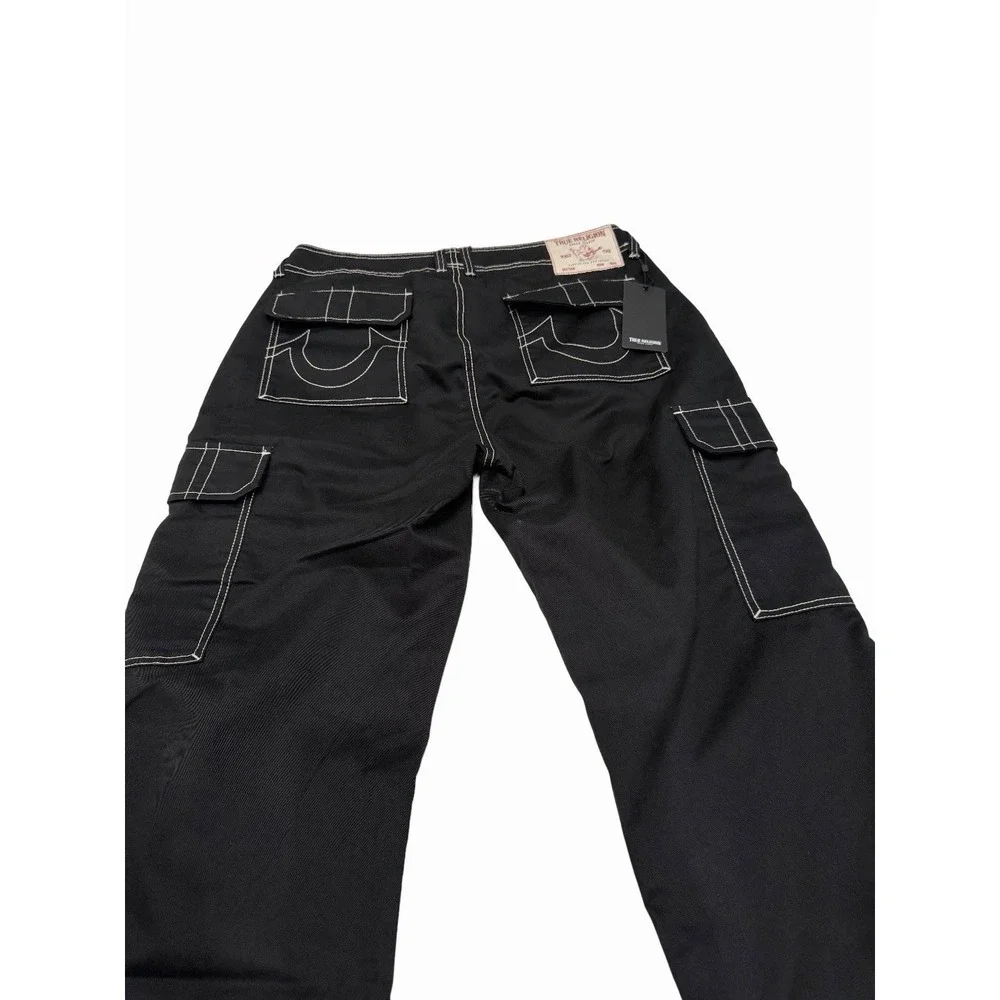 True Religion Mens Bobby Baggy Cargo Jet Black Pants Size 32 NWT